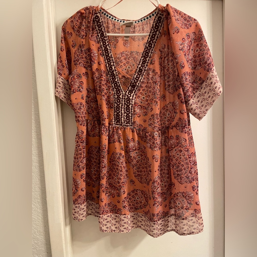 Knox Rose Flowy Blouse V-Neck Beautiful earthy colors
